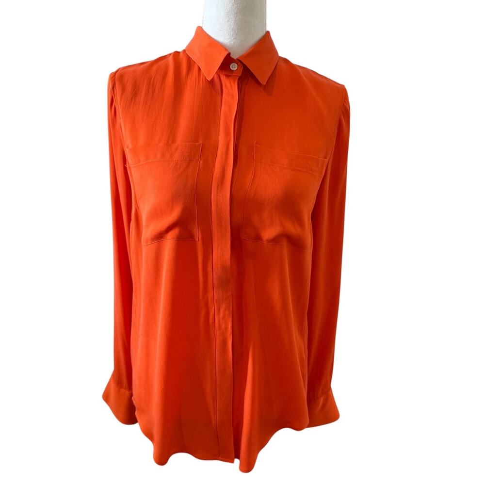 J Crew Silk Button Down Shirt Tangerine Orange 6